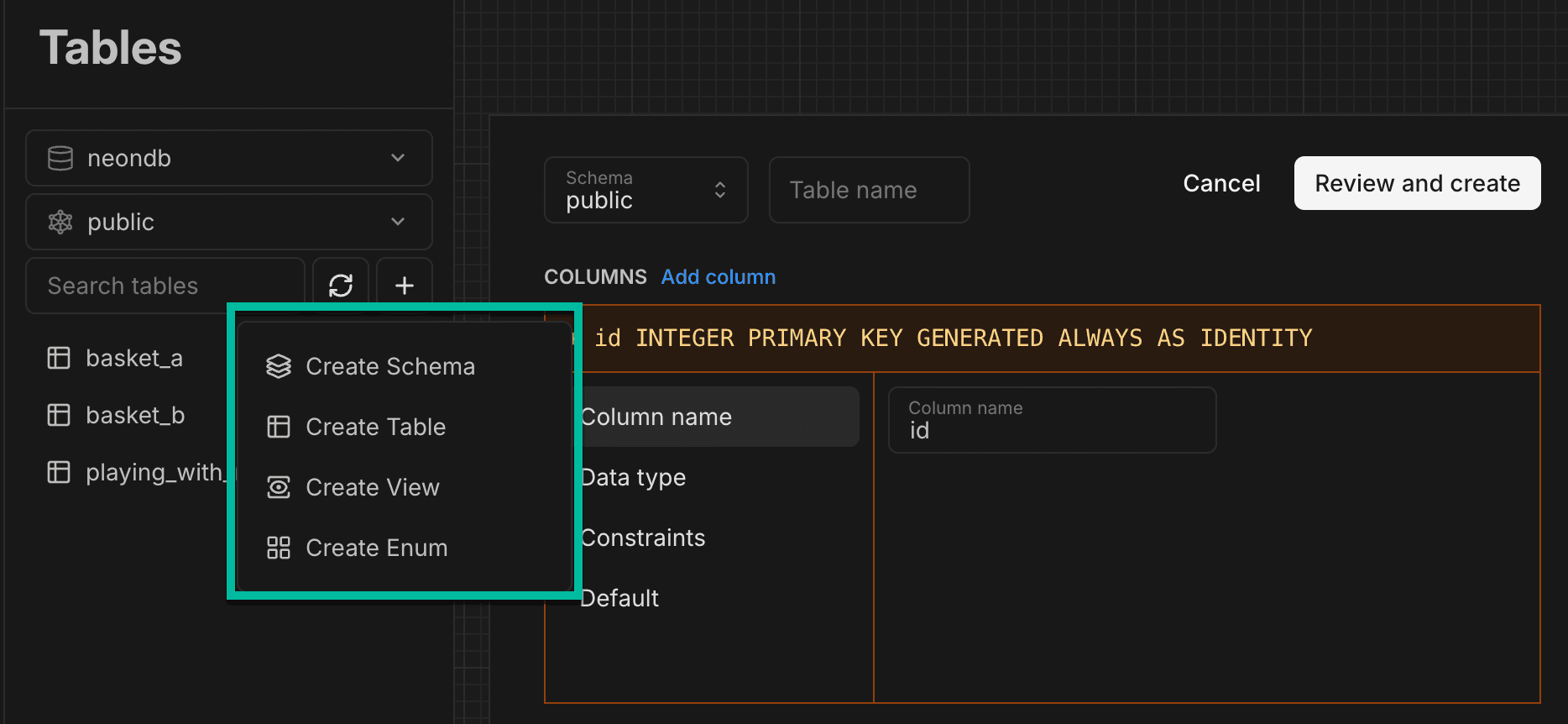 Drizzle Studio Schema Management UI
