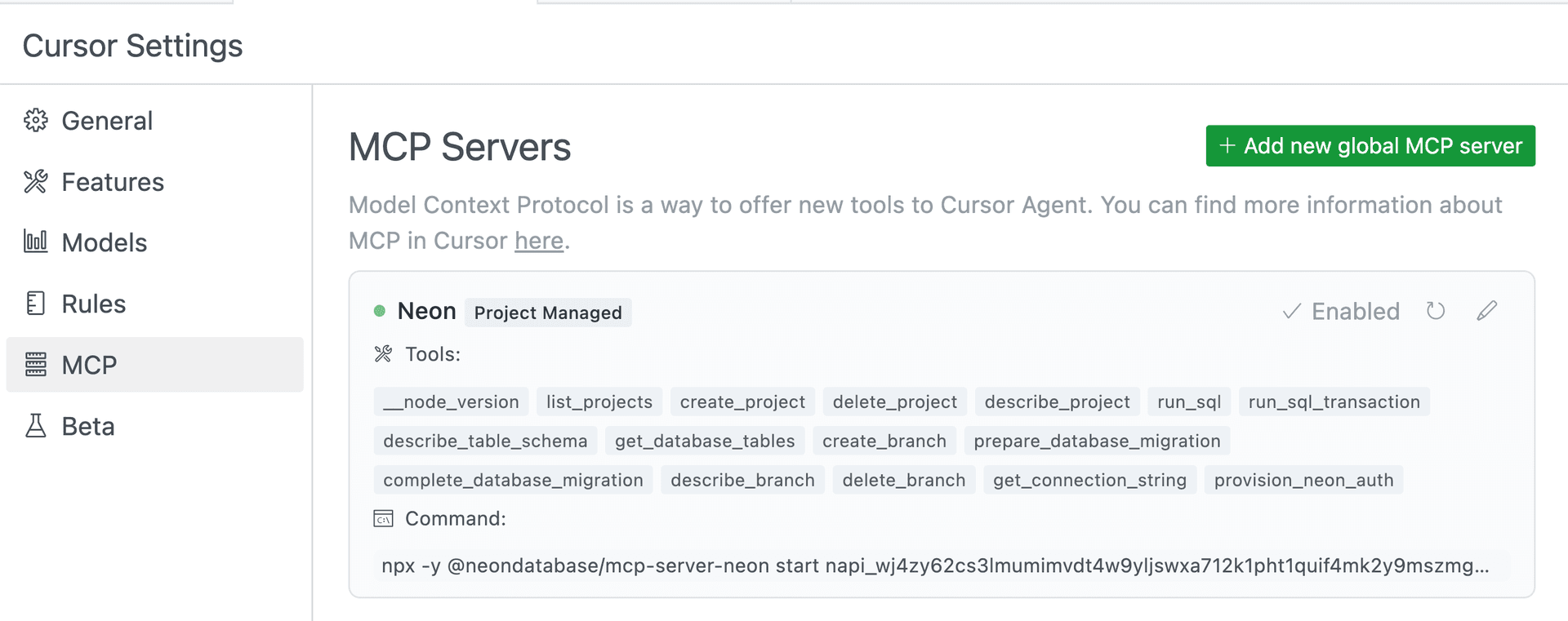 Cursor with Neon MCP Tools